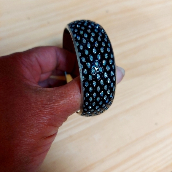 Vintage* Black Bangle Bracelet Encircled with Pavé Crystals - Picture 1 of 4